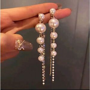 Cute cat alloy plating artificial pearls ear stud dangling earrings